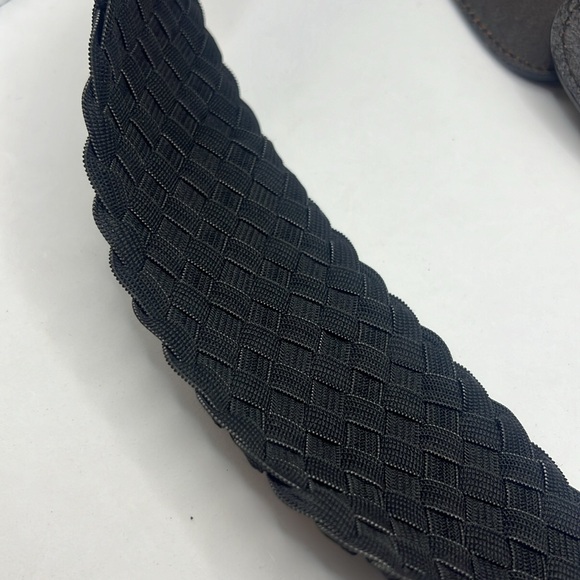VTG Chico leather braid elastic black belt with enamel buckle size M statement - Picture 12 of 15